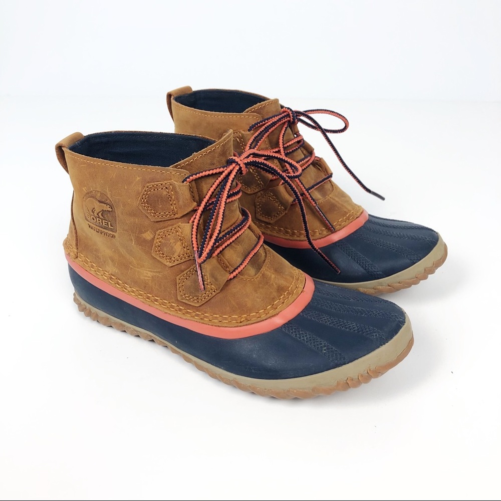 Sorel Brown Navy Coral Waterproof Lace-Up Ankle Boots